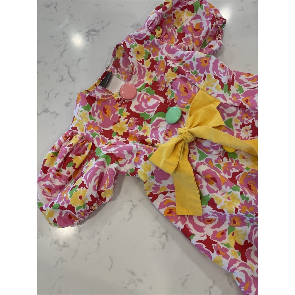 Vintage Jordache Floral Tie Back Bow Romper Jumpsuit OnePiece Wide Leg *SZ 4/5*